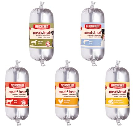 Fleischeslust Meat & Treat gemischtes Sortiment 30x200g (6X Büffel, 6X Geflügel, 6X Pferd, 6X Lachs, 6X Käsewurst)
