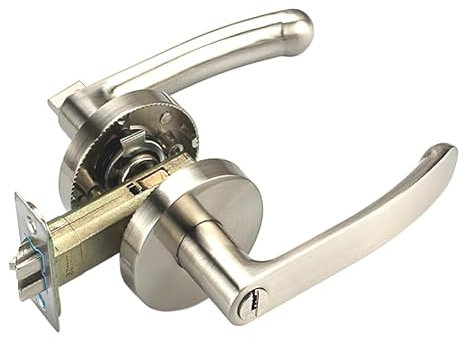 XIUXLI Interior Door Knobs, Privacy Keyless Lock Set Privacy Door Knob with Lock Sets Round Interior Door Handle for Bedroom/Bathroom, Privacy Door Lock, Silver