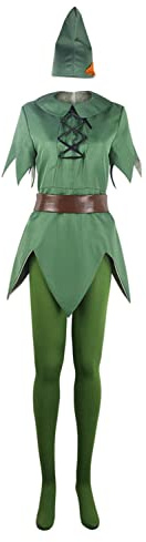 NoryNick Peter Kostüm mit Hut Gürtel Strumpfhose Pan Cosplay Anzug für Damen Heeren Erwachsene Wendy Karneval Verkleidung