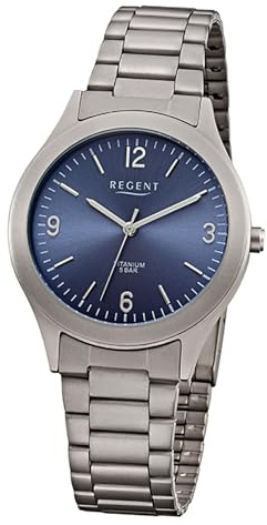 REGENT Titanuhr Herren 37mm 5-Bar Zifferblatt blau F-1438