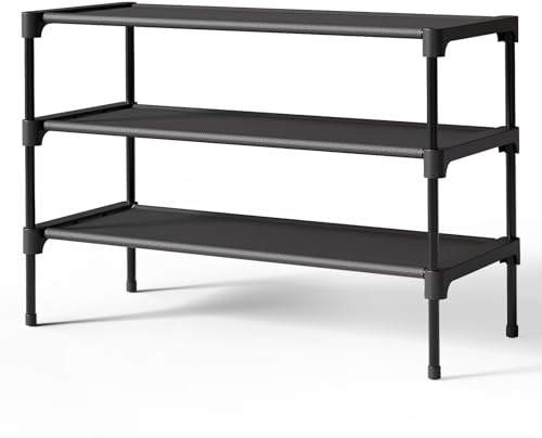 Kitsure Shoe Rack - Non-Woven Shoe Rack Shelf, Shoe Organizer for Closet, Entryway, Garage & Corridor, Stackable Shoe Shelves, 27.5 Wide - 3 Tier, Black