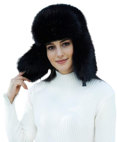 Lina & Lily Damen Winter Trappermütze Kunstpelz mit Ohrenklappen (Schwarz)