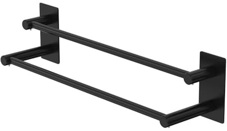 Porte Serviette Adhesif Porte Serviette Salle de Bain Porte Derviette Murale Acier Inoxydable SUS304 Brossée Porte-Serviettes, Double Porte Serviette Salle De Bain sans Percage (40cm, Noir)