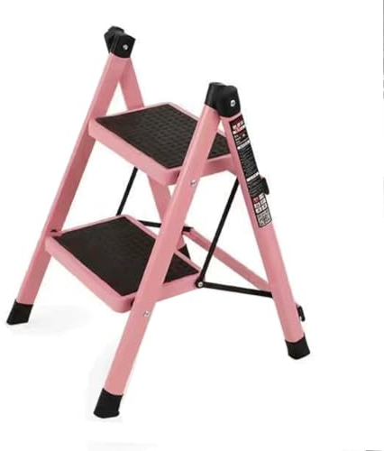 Leiter 2 3 4 Stufen Robuster Stahl Leichte Klappleiter Mit Rutschfesten Breiten Pedalen Sichere Heimleiter Multifunktionsleiter (Color : Pink, Size : 2 Steps)