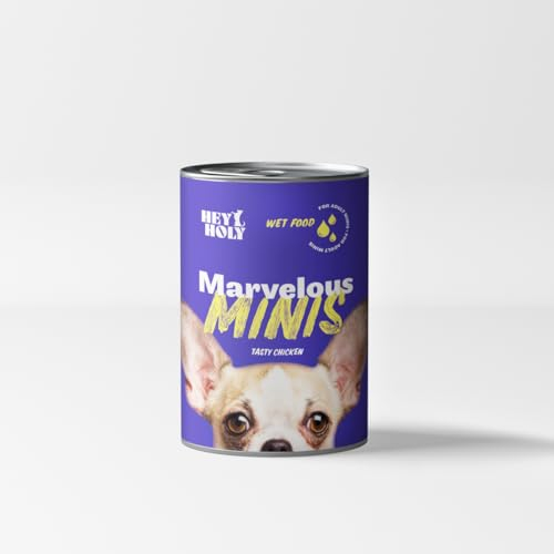 HEY HOLY Premium Nassfutter für Minis | 6X 400g Hundefutter für ausgewachsene Minis mit Huhn | Hochverträglich aus natürlichen Zutaten
