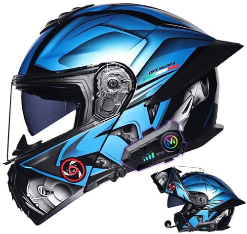 Motorradhelm mit Bluetooth Klapphelm Doppelvisier Modularer Helm ECE-geprüfter Sturzhelm Erwachsene Damen und Herren Lautsprechermikrofon Geräuschunterdrückung Multifunktional
