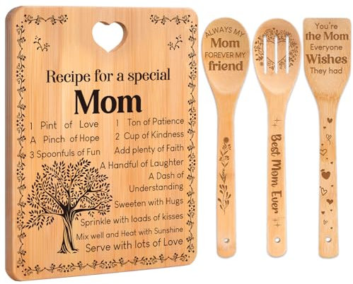 Set di taglieri per la mamma, con scritta in lingua inglese Recipe for a Special Mom, set di utensili incisi in bambù, regalo di compleanno per mamma da figlia