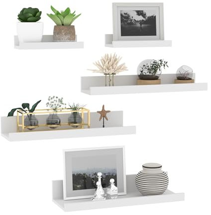 Giftgarden 40cm Wandregal, Weiße Schweberegal Regal Wand Bilderleiste für Wohnzimmer, Küche, Kinderzimmer, Schlafzimmer oder Büro - 5 Stück mit Verschiedenen Größen