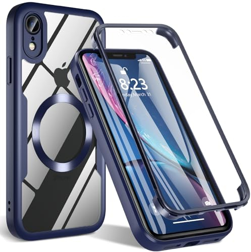 ottpluscase für iPhone XR Hülle mit MagSafe, Magnetisch Handyhülle iPhone XR mit Eingebautem Displayschutz, 360 Rundumschutz Stoßfest Outdoor Case Cover Schutzhülle für iPhone XR 6.1,Blau
