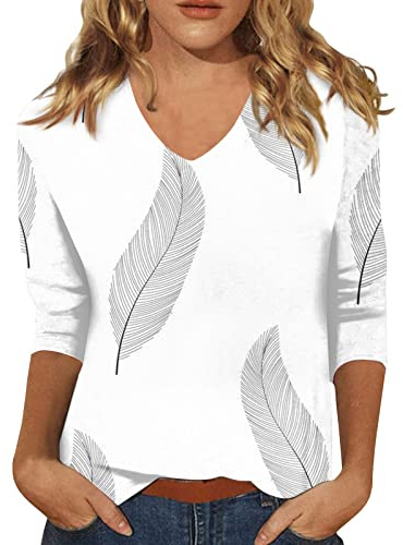 SCBFDI Italienische Mode Damen 3/4 Ärmel Hemden Plus Größe Floral Gedruckt | V-Ausschnitt Schick Blusen Drei Viertel Länge Ärmel Basic-Oberteile