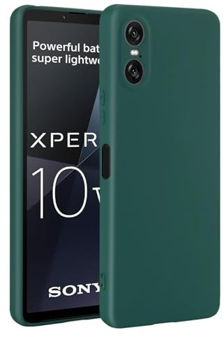 32nd Flüssiges Silikon Schutzhülle für Sony Xperia 10 VI (2024) mit 2 Displayschutzfolien aus gehärtetem Glas, schlanke und langlebige Case Cover - Dunkles Blaugrün