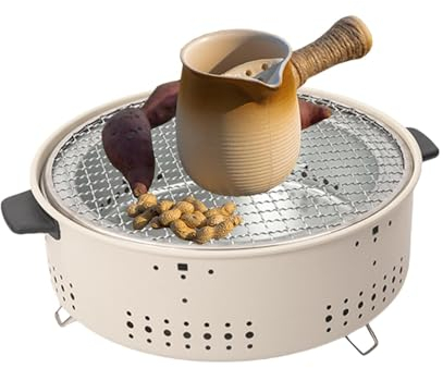 Barbacoa de carbón vegetal portátil para camping, barbacoa de carbón vegetal, parrilla de acero inoxidable con protección contra quemaduras, carbón vegetal de mesa, dos métodos de barbacoa, horno de