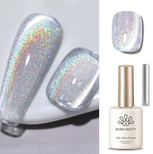 BORN PRETTY Magnetic Gel Nail Polish 15ML Iridescent Gel Polish Galaxy Glitter Rainbow Effect Cat Magnetic Eye Gel Strong Magnetic Gel Nail Manicure for Salon Home DIY
