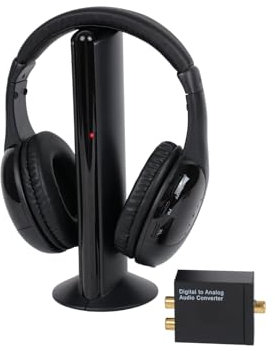 Queemie Cuffie TV Senza Fili con Radio FM e Monitor, Decoder Digitale, Over-Ear per Adulti & Anziani, Compatibile con Computer TV