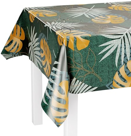 LILENO HOME Tischdecke abwaschbar als Meterware 200x140cm (Schnittkante) in Monstera grün Motiv - Wachstuchtischdecke wasserabweisend ideal als Tischtuch o. Tischläufer für Bierzeltgarnitur