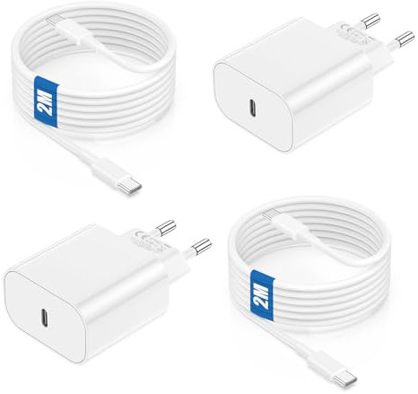 2Pack Chargeur Rapide iPhone 16/15 avec Cable USB C 2m, Chargeur USB Type C Original 20W avec câble USB C vers C 2M pour Apple iPhone 16/15/Plus/Pro/Max, iPad Pro 12.9, 11 inch/Mini, MacBook Pro/Air
