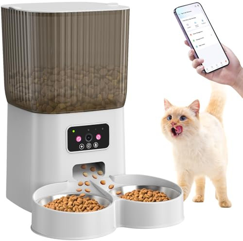 Smart Automatic Cat Feeders, Cat Feeder with Camera for Two Cats,1080P HD Video with Night Vision 2.4G WiFi Auto Pet Feeder with 2-Way Audio,5L Pet Food Storage Container,Detachable for Easy Clean