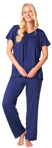 Suzy & Me Ladies Plus Size Soft Touch Jersey Pyjamas, Navy Blue with White Polka Dots (UK, Numeric, 26, 28, Regular, Regular, NAVY)