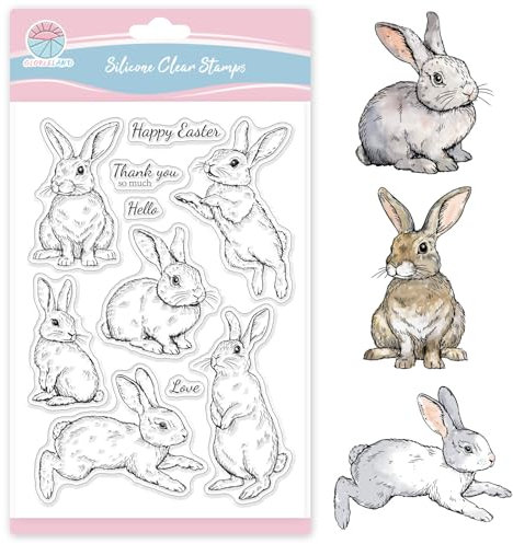 GLOBLELAND Transparente Stempel mit Hasenmotiv Zum Gestalten von Karten Transparente Stempel mit Hasenmotiv Aus Silikon Grüße Transparente Stempel für Scrapbooking Embossing