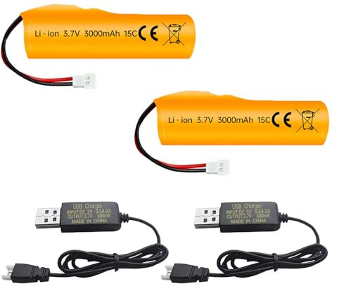 ZYGY 2PCS 3.7V 3000mAh Li-ion Batterie mit Molex-Stecker und USB-Ladekabel für Fernbedienung Spielzeug Auto, Drift Auto, LKW, Fernbedienung Boot