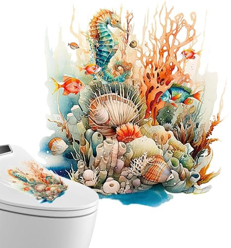 Toilettensitz Aufkleber Blumen Muster WC Deckel Aufkleber Selbstklebend Badezimmer Wandaufkleber Unterwasserszene WC Aufkleber, Abnehmbare Wasserdichte Toilettensitzaufkleber