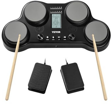 VEVOR E-Drum-Set, 163 Sounds, elektronisches Schlagzeug-Set mit 4 Pads, Kopfhöreranschluss, integrierten Stereolautsprechern, 5A-Drumsticks, Pedalen, MIDI, Instrument für Anfänger und Profis