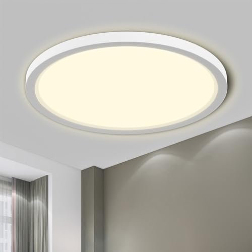 LQWELL® LED Plafonnier, 1,6CM Ultra Fin Rond Plat IP44 ÉTanche Lampe De Salle De Bain 18W 4000K 1700LM Moderne Pour Salon Chambre Cuisine Balcon Sous-Sol Bureau, 220 X 16mm