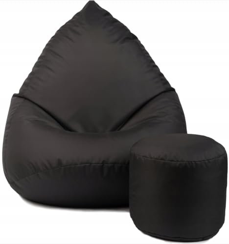 Slevobox Sitzsack mit Hocker Schwarz 112x82x82 cm - XXL Sitzsack Erwachsene mit Füllung - Schlafzimmer und Wohnzimmer Möbel - Indoor Sitzsäcke Wasserdicht - Lounge Sessel - Bean Bag