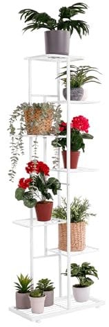 Kondela Pflanzenständer / Blumenständer - Modern - Metall - Weiß - 7 Etagen, 8 Pflanzen – Pflanzenregal / Blumenregal - Zimmerpflanzen, Blumentöpfe - Mehrstöckig - Plant Stand - BAMIR 2