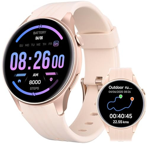 Parsonver Smartwatch Damen mit Eingebautes GPS, 43mm Fitnessuhr mit Bluetooth Telefonfunktion, 100+ Sportmodi, Herzfrequenz, Schlafüberwachung, IP68 Wasserdicht, Smart Watch für Android & iPhone, Rosa