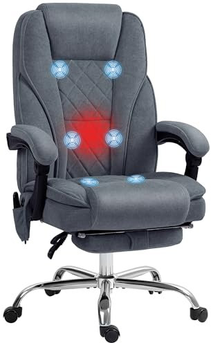 Vinsetto Fauteuil de Bureau massant et Chauffant Chaise de Bureau Chaise Ergonomique avec Hauteur réglable Dossier inclinable télécommande Filaire Repose-Pieds rétractable et pivotant 360° Gris