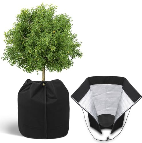 COVACURE Pflanzenschutz Winter – Winterschutz für Kübelpflanzen 40×40 cm, Thermo Topfschutz mit Kordelzug, Frostschutz Pflanzenhaube aus Aluminiumfolie(Schwarz)