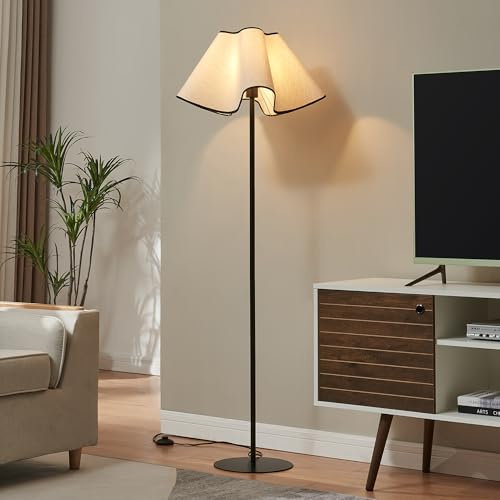 lux.pro Stehlampe Ashton 1-flammig Lampe für Wohnzimmer 153 cm hoch Stehleuchte modern Standleuchte für innen Metall Stoffschirm Schwarz/Weiß