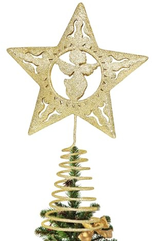 Engel Topper Weihnachtsbaumschmuck, Weihnachtsengel Baumspitze mit Stern-Design, Baumspitze Engel für Urlaub Dekor, Weihnachtsbaum Engel für Zuhause und Party