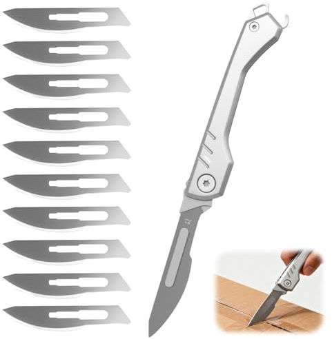 Eddrfy Mini Klappmesser Skalpell Klappmesser Edelstahl Schnitzmesser Klein für Outdoor Camping DIY Karton Verpackung Schneiden, Mit 10 Ersatzklingen