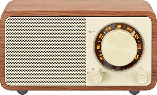 SANGEAN WR-7 Plus (2. Generation) – Kompaktes Retro Radio mit Bluetooth Lautsprecher, FM-Empfang, integriertem Akku, tragbares Design & Echtholz-Gehäuse, Natural Cherry