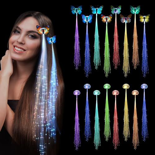 Ainiv 16 Stück LED Schmetterling Blinkende Faser Optik Haar Braid Barrettes