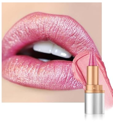 Rose Red Glitter Metallic Lip Liner, Long Lasting Waterproof Cream Lipstick