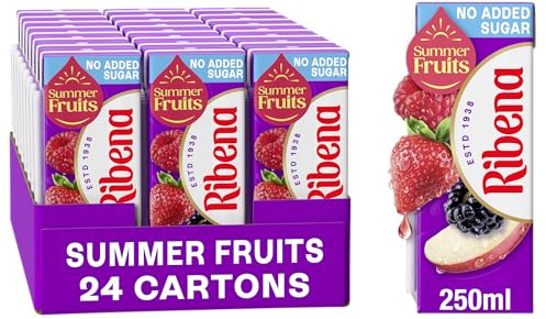 Ribena Summer Fruits No Added Sugar Cartons - Multipack 24x 250ml | Real Fruit | Rich In Vitamin C | No Artificial Colours or Flavours | Ready to Drink