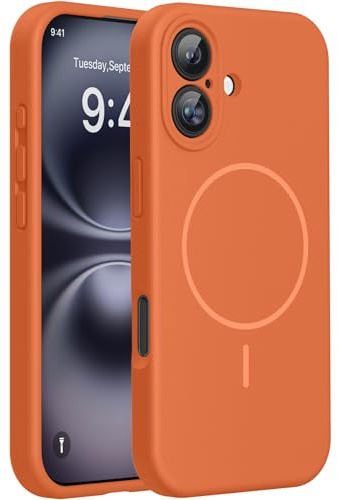 Miracase Compatible with iPhone 16 Case, [Soft Anti-Scratch Microfiber Lining], Compatible with MagSafe, Liquid Silicone Case Shockproof Drop Protection Phone Case for 16,Orange