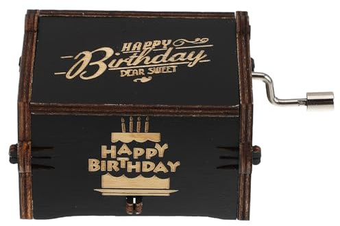 BESPORTBLE Handbetriebene Spieluhr mit Kurbel Schwarz Gravierte Vintage Spieldose „happy Birthday To You“ Geburtstagsgeschenk und Wohndekor