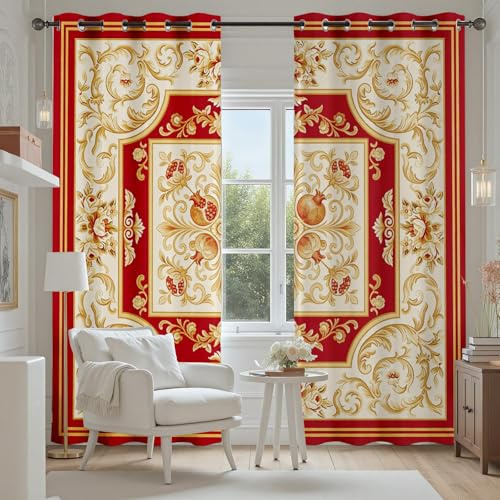 Tyafsgvqo Vorhänge Vintage, Viktorianisch Barock Gardinen Blickdicht | d Elegant Luxuriöser Vorhang mit Ösen, Verdunklungsvorhänge für Schlafzimmer Wohnzimmer, Thermovorhang, 2er Set H175 x B70 cm