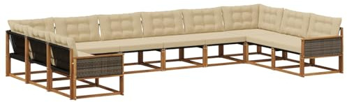 vidaXL Outdoor-Sofagarnitur mit Kissen 10 pcs Natur und Beige, Gartenmöbel-Set, modernes modulares Sofa, langlebige Couch, ergonomisches Design, schicke Terrassen-Sitzmöbel