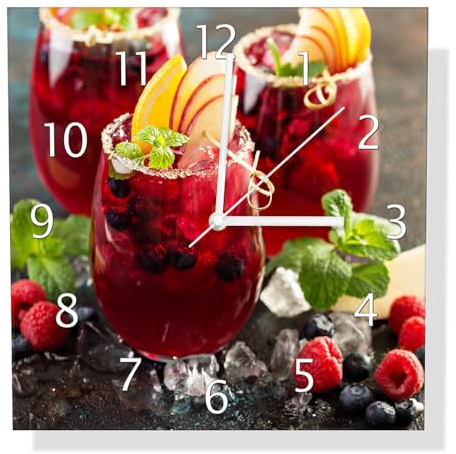Wallario Design-Wanduhr Sommerlicher Wildbeerencocktail aus Glas, Motiv-Uhr Größe 30 x 30 cm, weiße Zeiger