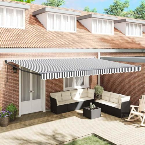 ACAGALA Elektrische Gelenkarmmarkise 5x3m, Markise Automatisch mit Fernbedienung und Handkurbel, Sonnenmarkise Sonnenschutz für Terrasse Balkon Garten, Anthrazit und Weiß(anthrazit Rahmen)