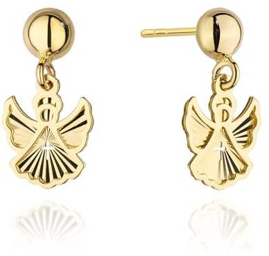 GREMARI Kinder Ohrringe 585 Gelbgold (14K) Engel mit Kreuz Gold Ohrstecker für Mädchen Religiöser Kinder Schmuck Kleine Kinderohrringe Mädchen Ohrringe Schmuck Geschenk zur Kommunion & Taufe