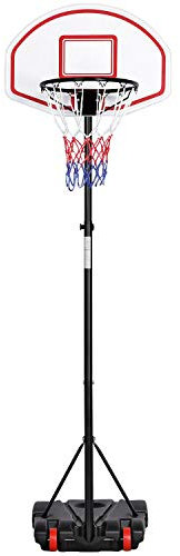 Yaheetech Panier de Basket sur Pied Hauteur Réglable 196-251 cm Portable pour Extérieur avec Support et roulettes Poteau en Fer Antirouille Rouge