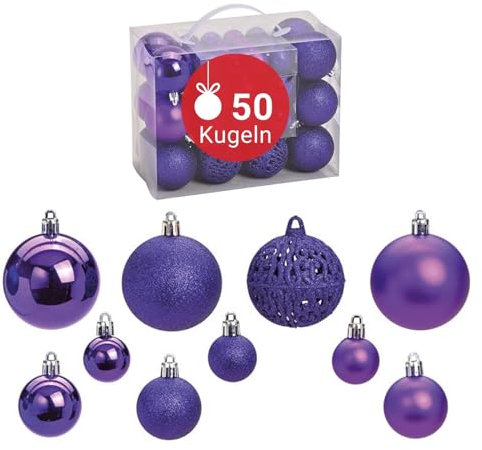 WOMA Christbaumkugeln Set Lila & 22 weiteren Farben - 50er & 100er Weihnachtskugeln Set - Weihnachtskugeln Kunststoff - Weihnachtsbaum Deko & Christbaumschmuck
