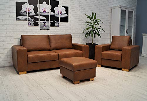 Quattro Meble Echtleder Sofagarnitur California 2,5 er + Sessel + Hocker 60x55 Ledersofa Echt Leder Couchgarnitur Möbel Set große Farbauswahl !!!