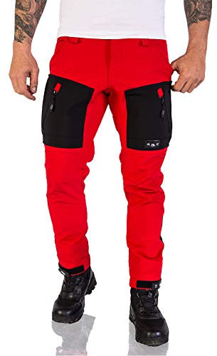 Rock Creek Herren Softshell Hose Cargohose Outdoorhose Wanderhose Herrenhose Wasserdicht Skihose Arbeitshose Winter Hose H-196 Rot 2XL